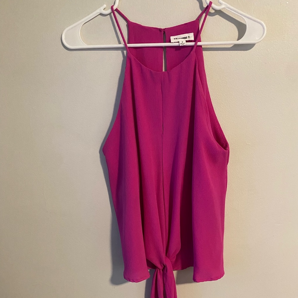 Magenta pink preppy tank top with tie front